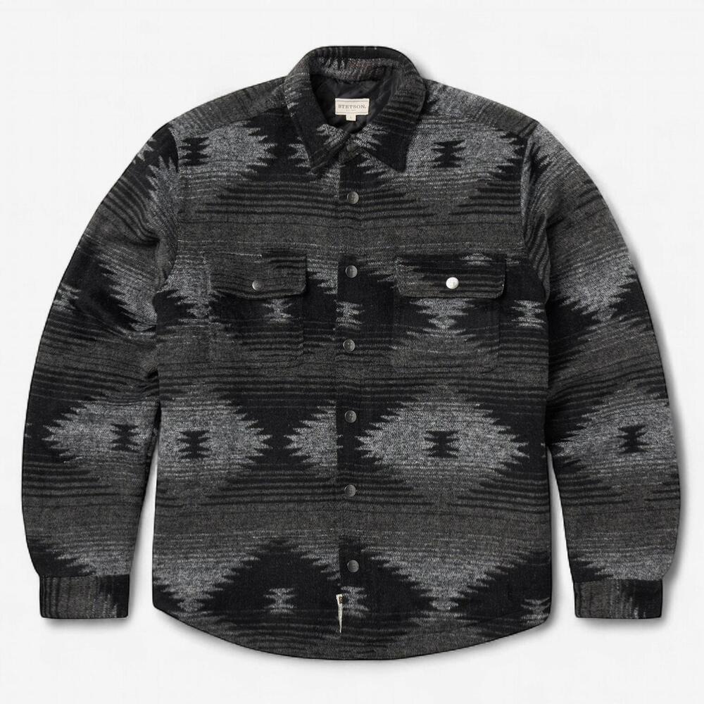 NEW STETSON men's wool blend aztec flannel jacket in black